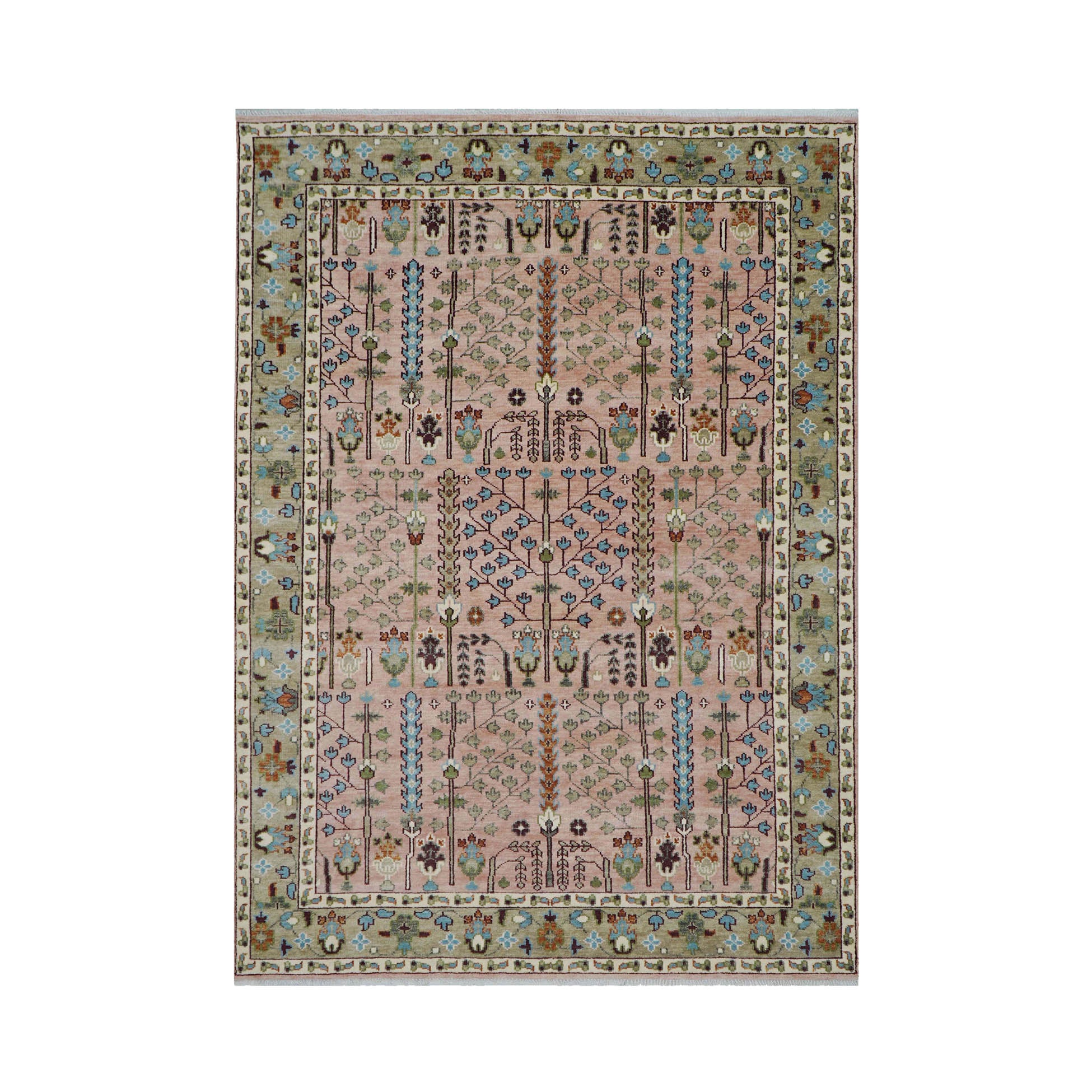 Amayrani 10x14 Hand Knotted LoomBloom Muted Turkish Oushak  100% Wool Transitional Oriental Area Rug Blush, Green Color