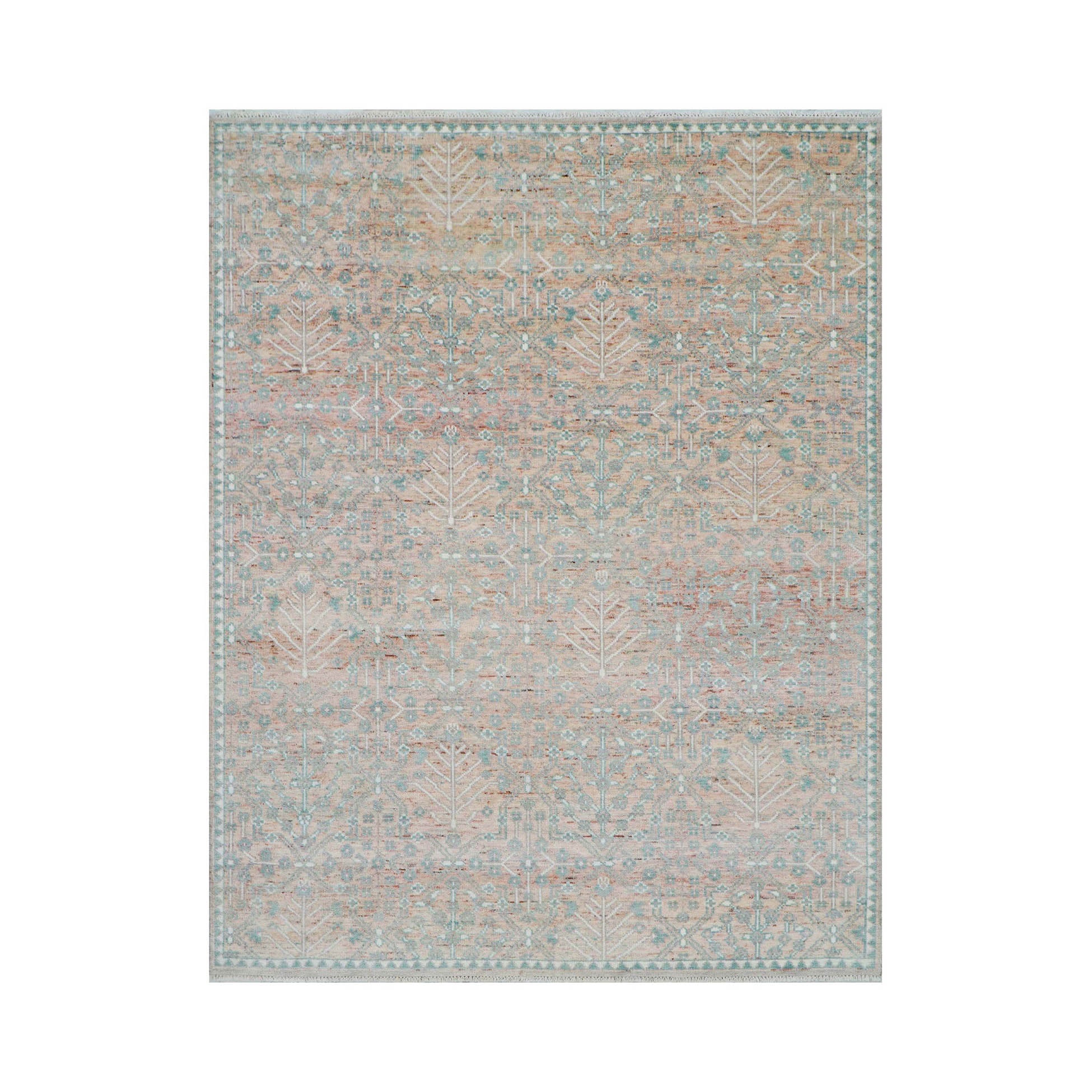 Elyah 10x14 Hand Knotted LoomBloom Muted Turkish Oushak  100% Wool Transitional Oriental Area Rug Blush, Aqua Color