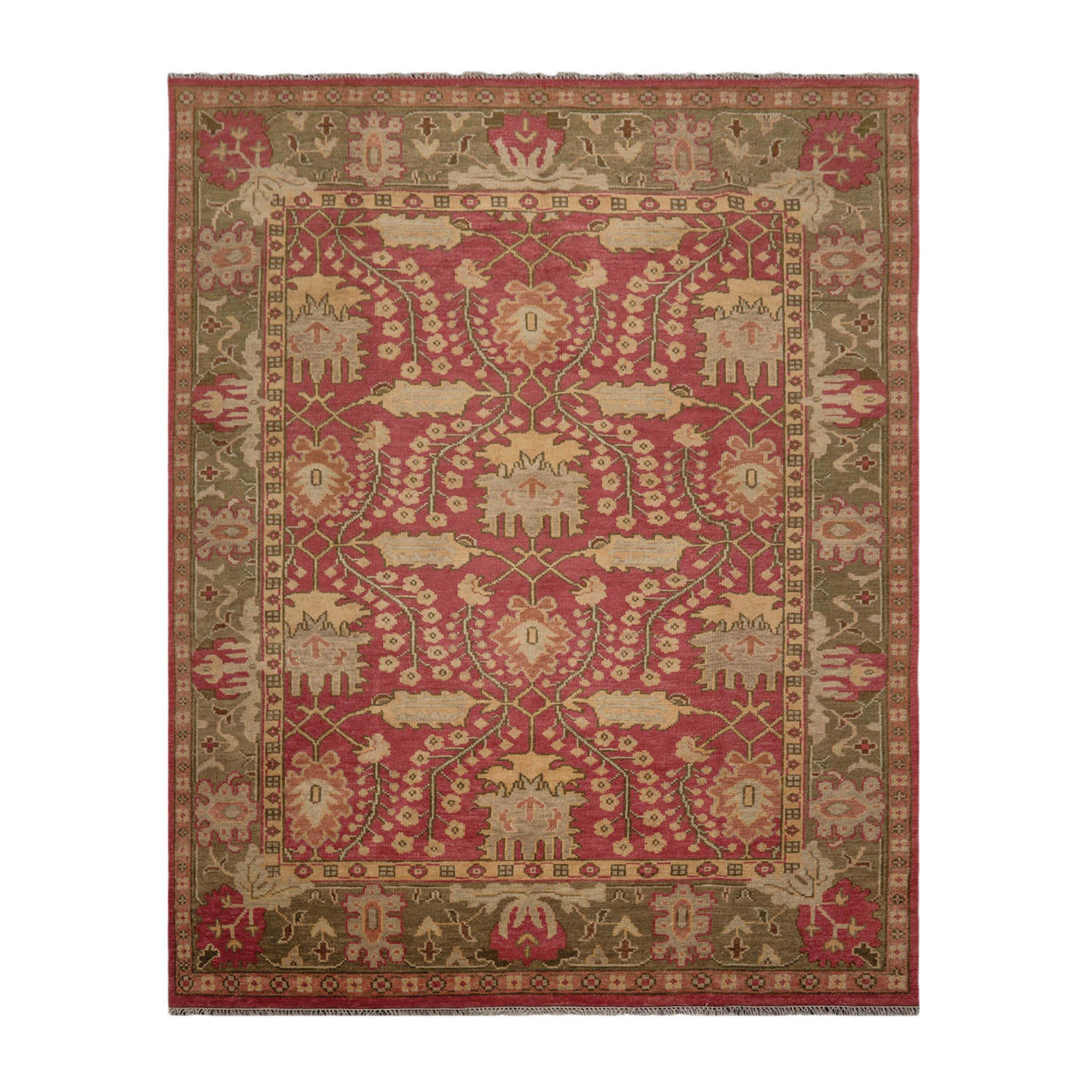 Multi Size Raspberry, Sage Hand Knotted LoomBloom Muted Turkish Oushak 100% Wool Traditional Oriental Area Rug