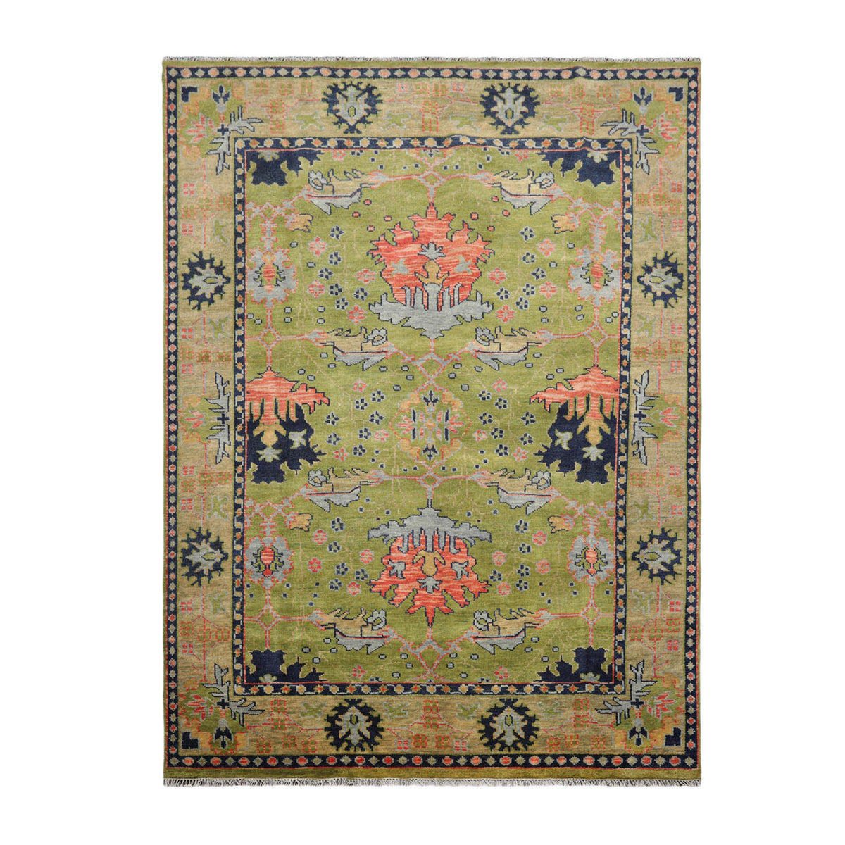 Multi Size Hand Knotted LoomBloom Muted Turkish Oushak 100% Wool Traditional Oriental Area Rug Green,Navy Color