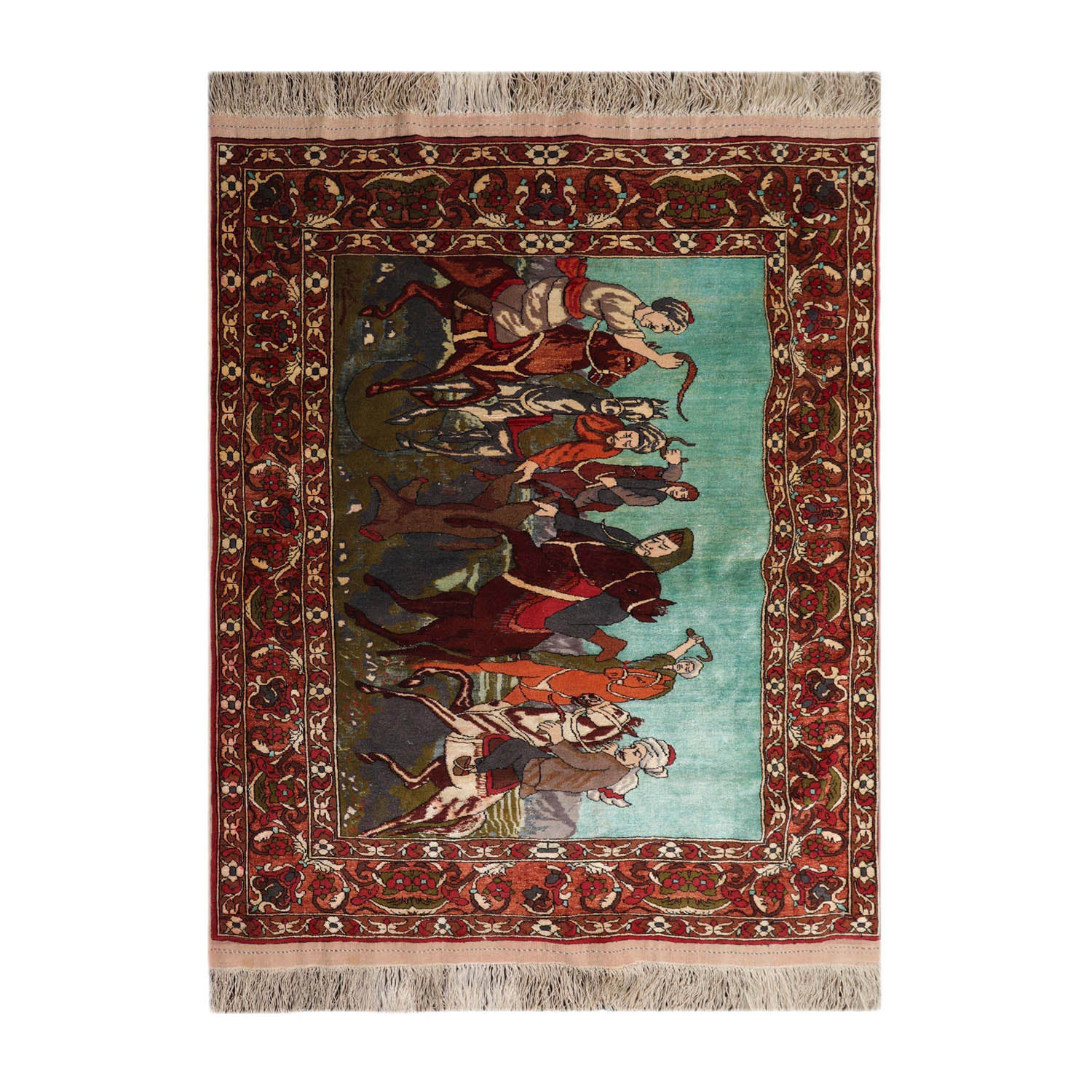 Endrich 3x5 Hand Knotted Persian 100% Wool  Traditional 300 KPSI Oriental Area Rug Turquoise,Green Color