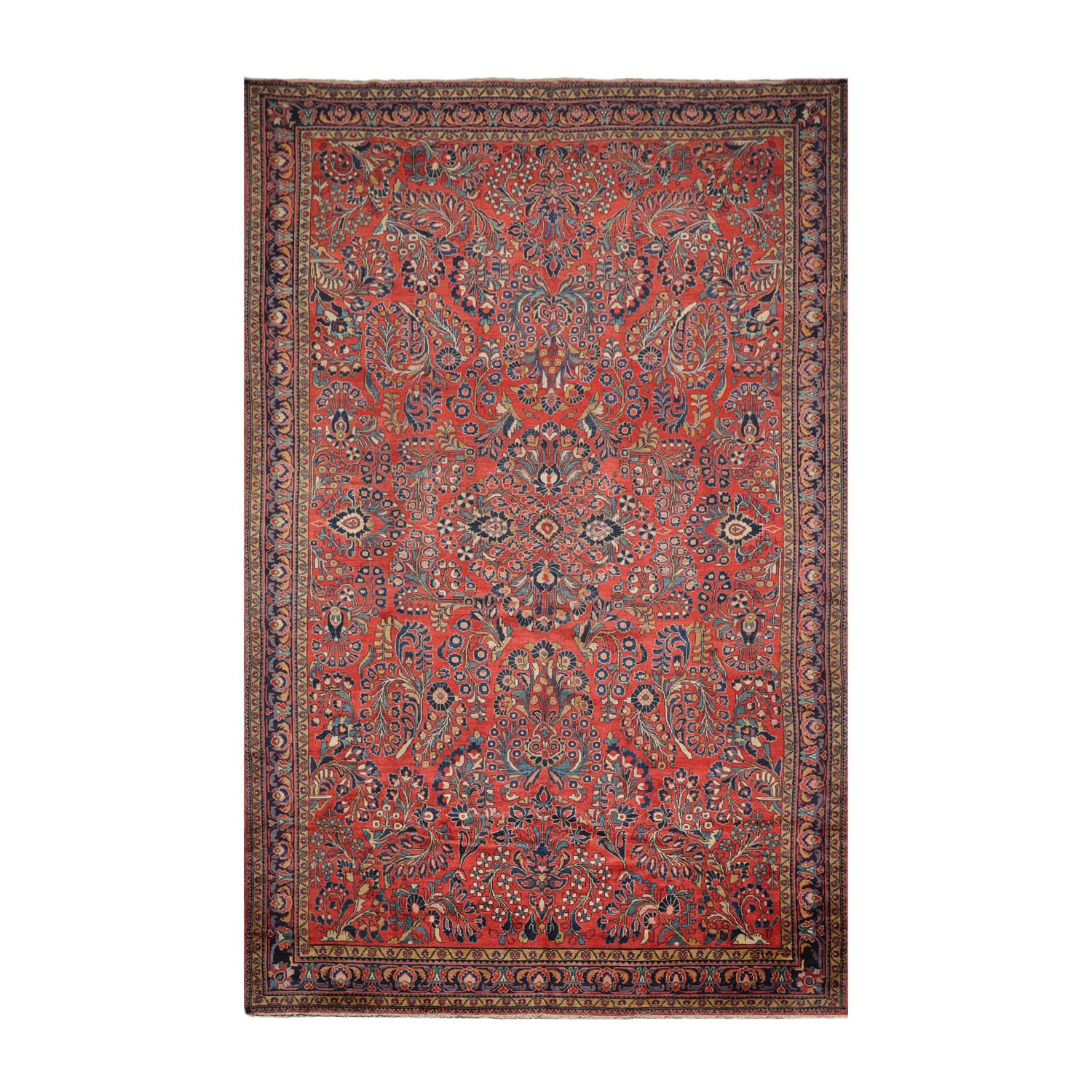 Kato Palace Hand Knotted 100% Wool Vintage Palace Lilihan Traditional Oriental Area Rug Burnt Orange, Navy Color