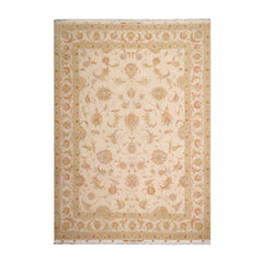 Nataki 8x10 Hand Knotted Wool and Silk Traditional 350 KPSI Oriental Area Rug Ivory, Mint Color