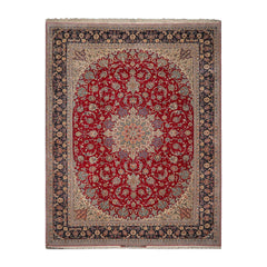 Demers 10x14 Hand Knotted Wool and Silk Traditional 350 KPSI Isfahan Master weaver Oriental Area Rug Red, Navy Color