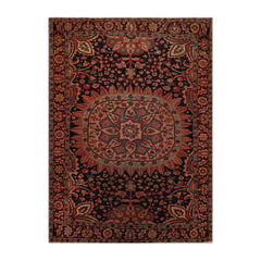 Sauceda 5x7 Hand Knotted 100% Wool Antique  Traditional Oriental Area Rug Midnight Blue, Rose Color