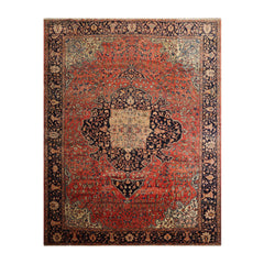 Ariebella 9x12 Hand Knotted 100% Wool Ferahan Traditional Oriental Area Rug Rose, Midnight Blue Color