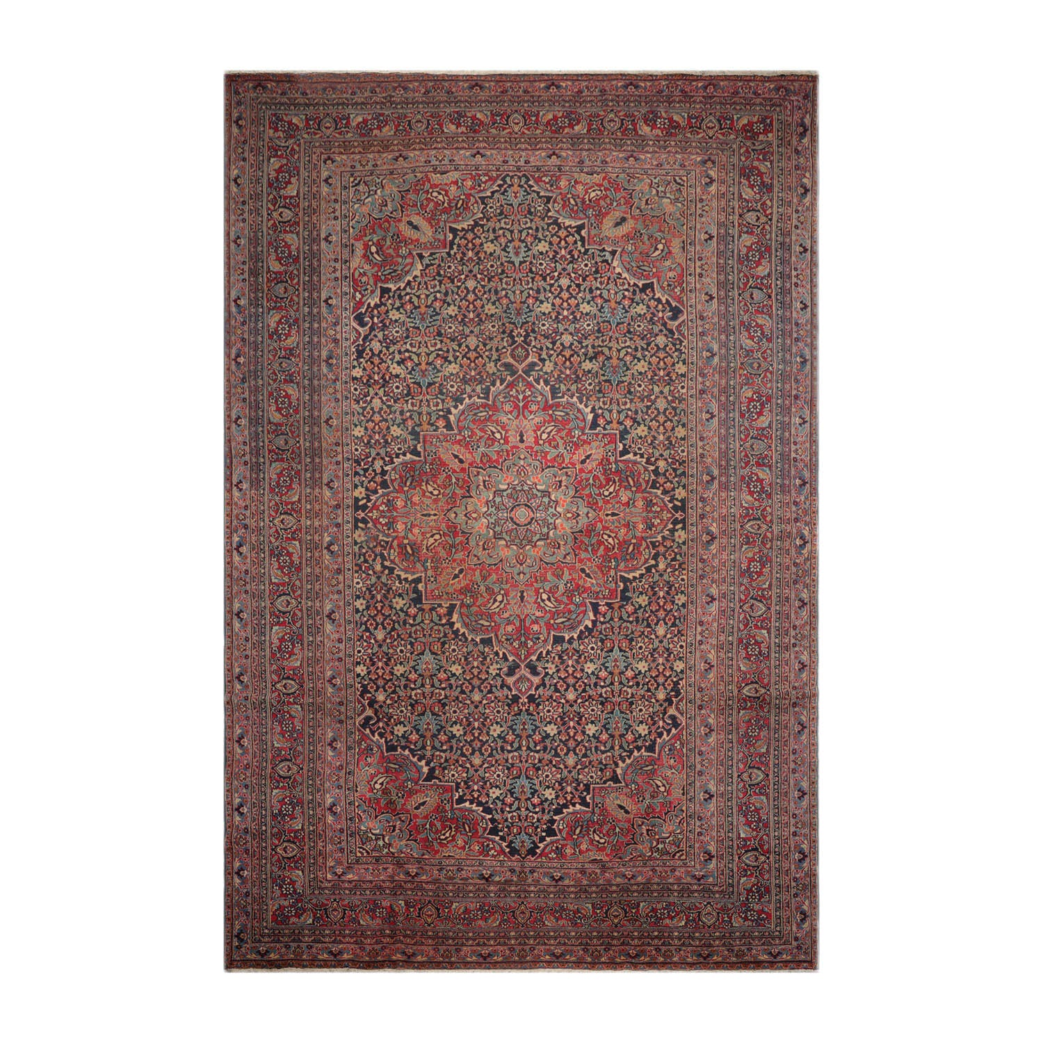 Nevitt Palace Hand Knotted 100% Wool Khorassan Traditional Oriental Area Rug Midnight Blue, Blush Color