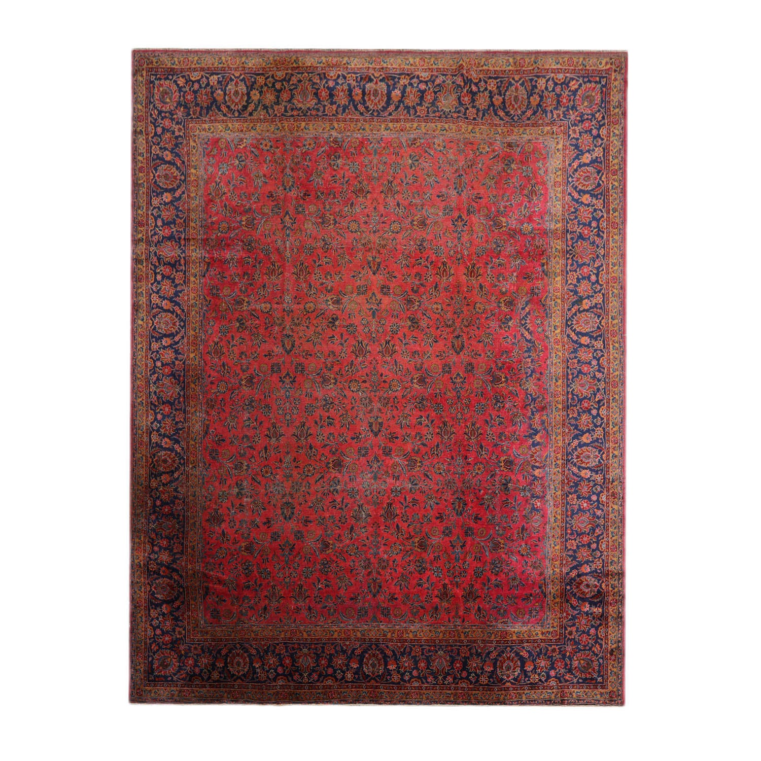 Leeland 10x14 Hand Knotted 100% Wool 300 kpsi Antique Sarouk Oriental Area Rug Rose, Navy Color