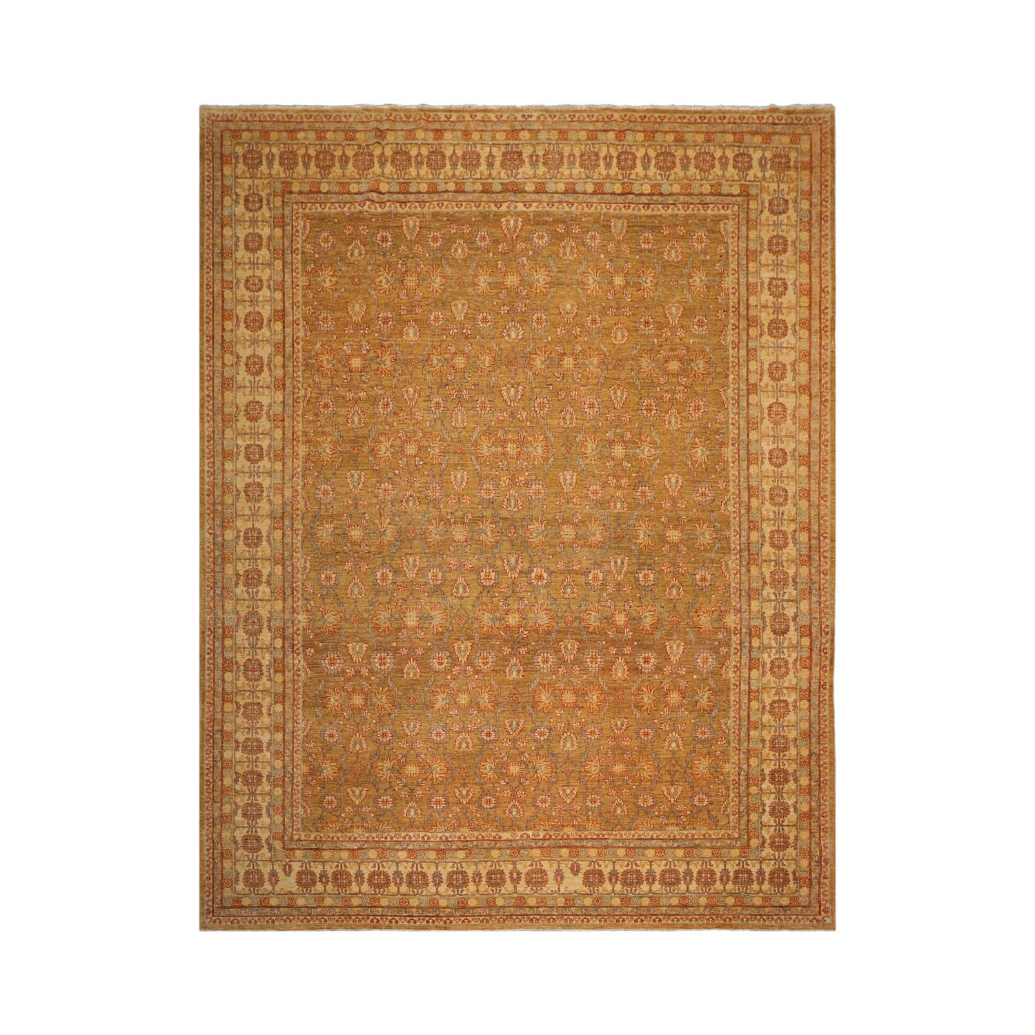 Nastja 10x14 Hand Knotted 100% Wool Chobi Peshawar Traditional Oriental Area Rug mossy gold, Beige Color