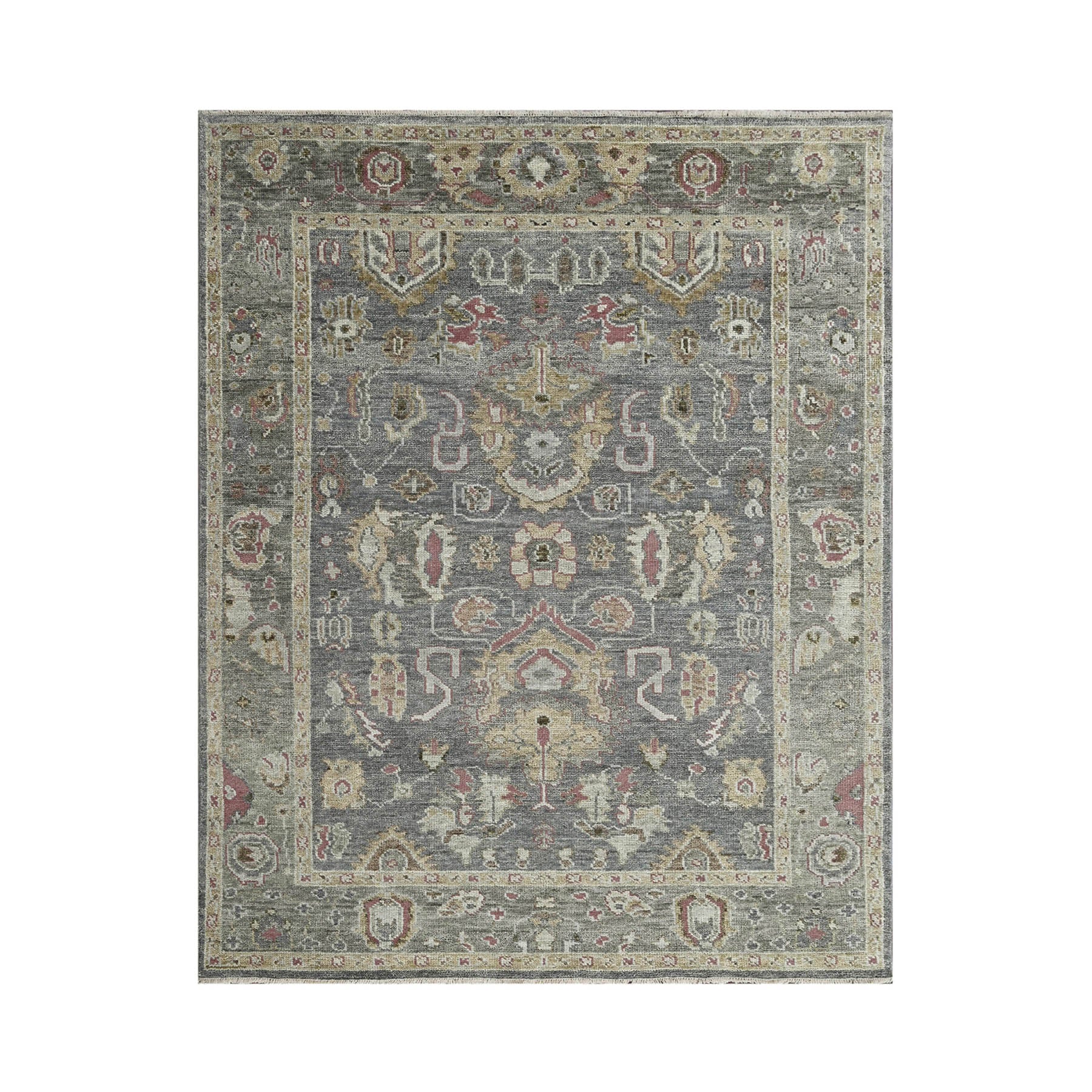 3' 8''x5' 6'' Gray Moss Graphite Color Hand Knotted Indo Oushak  100% Wool Traditional Oriental Area Rug