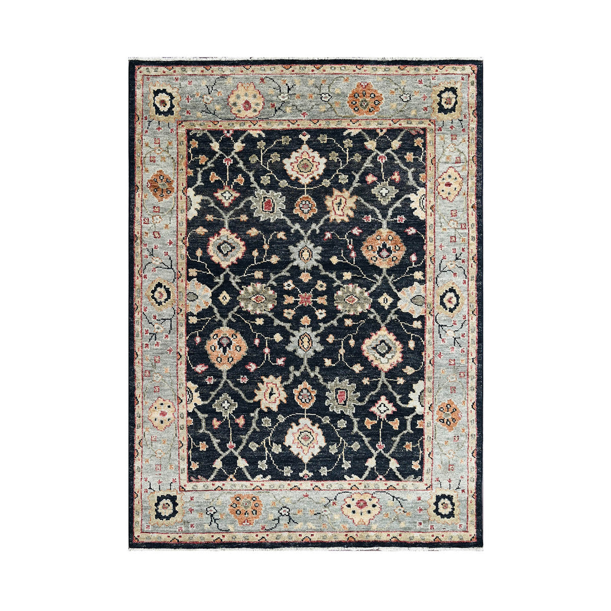 Multi Size Charcoal, Gray Hand Knotted 100% Wool Indo Oushak Traditional Oriental Area Rug