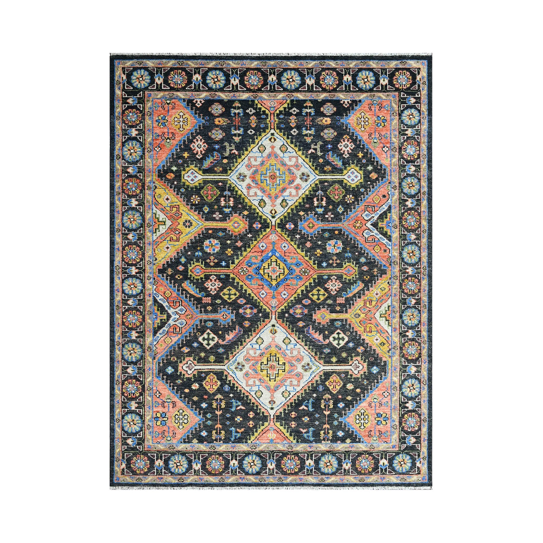 Nastazja 9x12 Hand Knotted 100% Wool Oushak Traditional Oriental Area Rug Charcoal, Multi Color