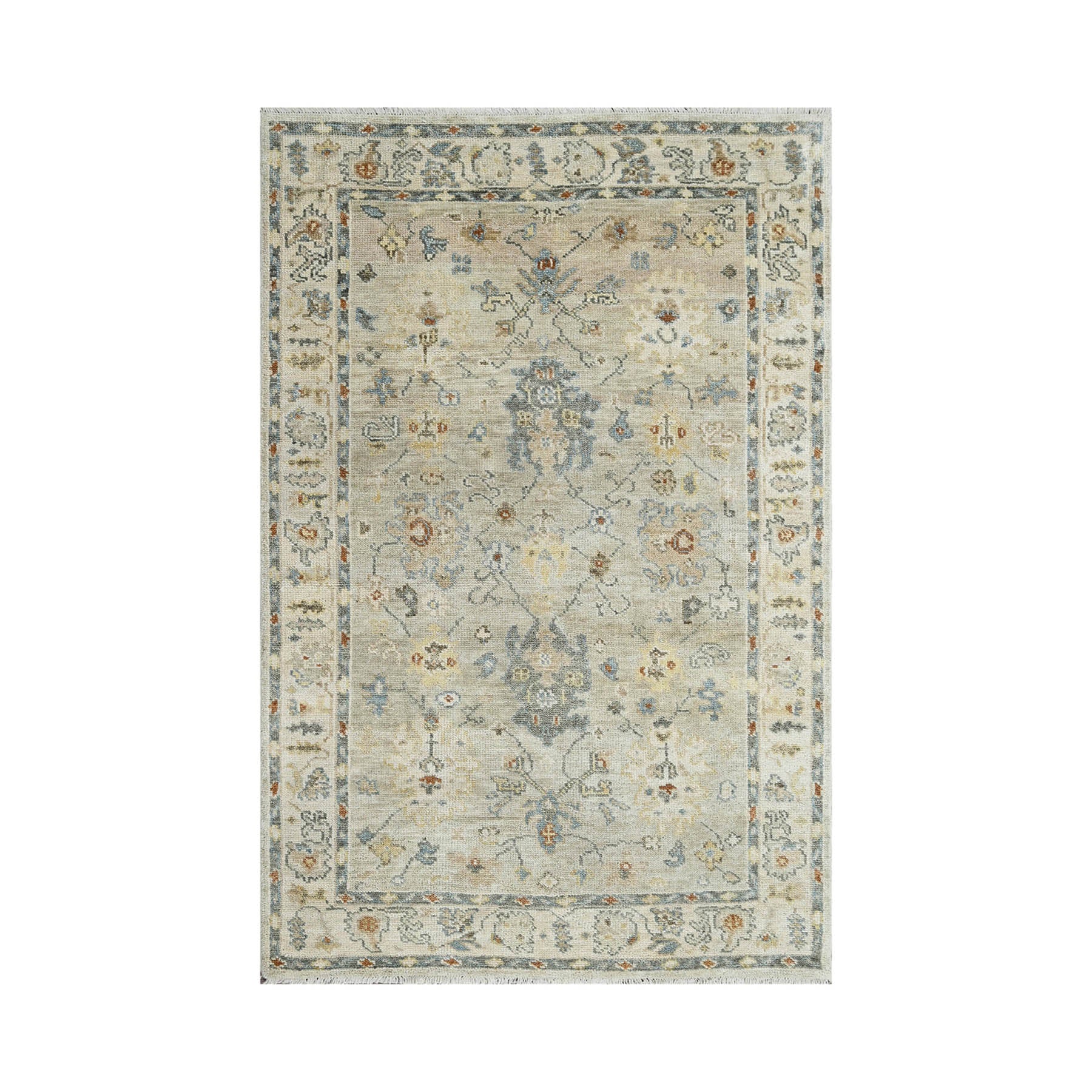 Naszir 6x9 Hand Knotted 100% Wool Oushak Traditional Oriental Area Rug Light Gray, Beige Color