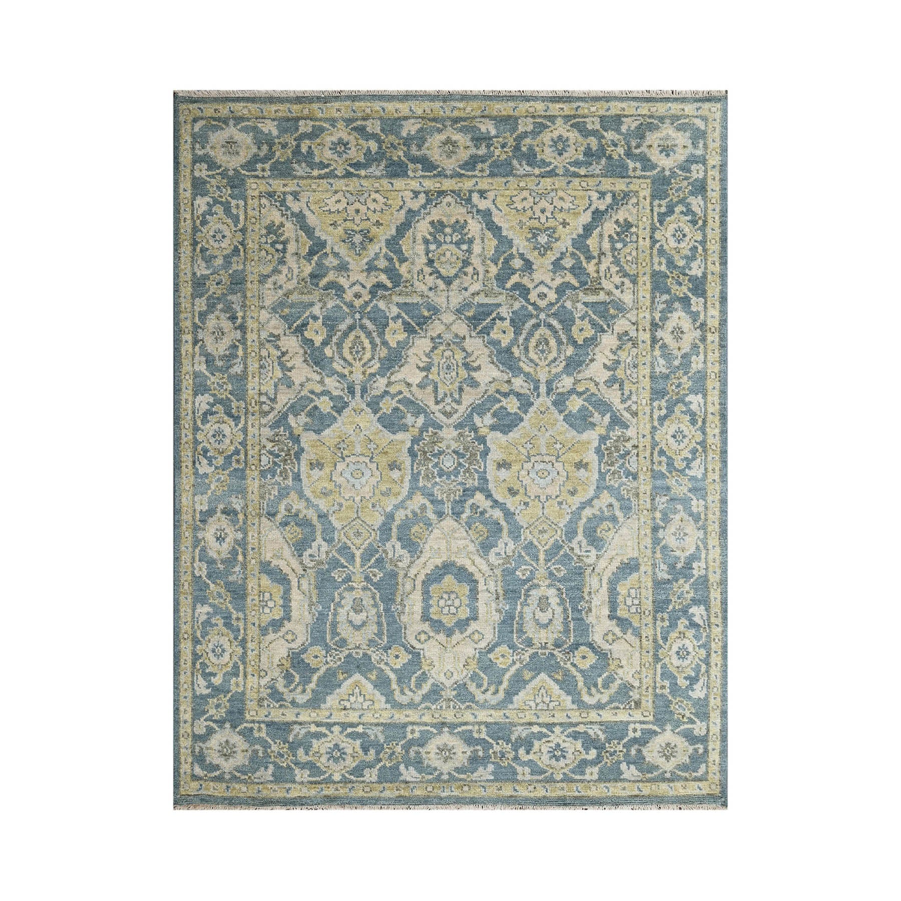 Barroso 8x10 Hand Knotted 100% Wool Oushak  Traditional Oriental Area Rug Light Blue Color