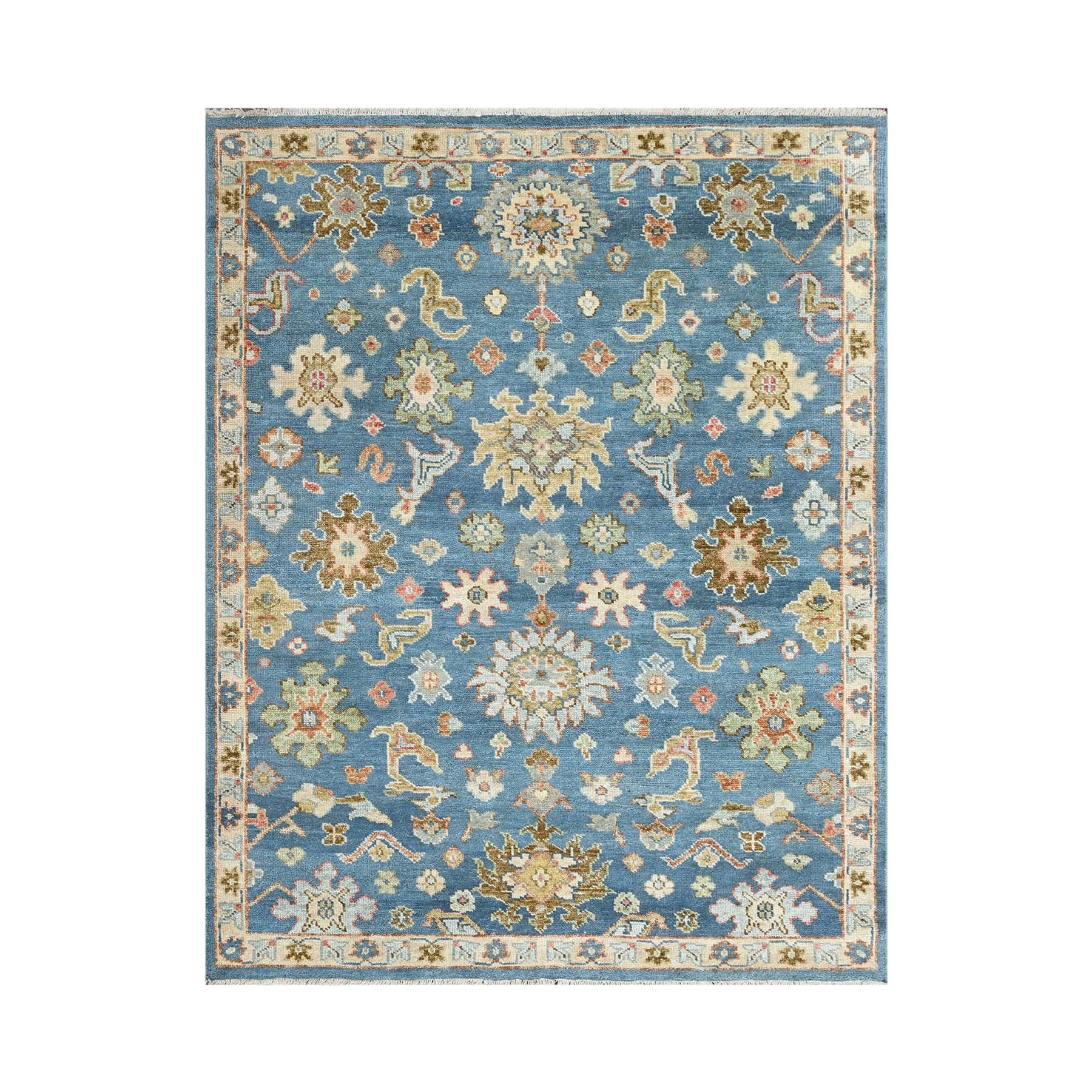 7' 8''x9' 11" Blue Sage Light Gold Color Hand Knotted Indo Oushak  100% Wool Traditional Oriental Area Rug