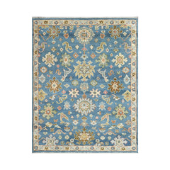 7' 8''x9' 11" Blue Sage Light Gold Color Hand Knotted Indo Oushak  100% Wool Traditional Oriental Area Rug