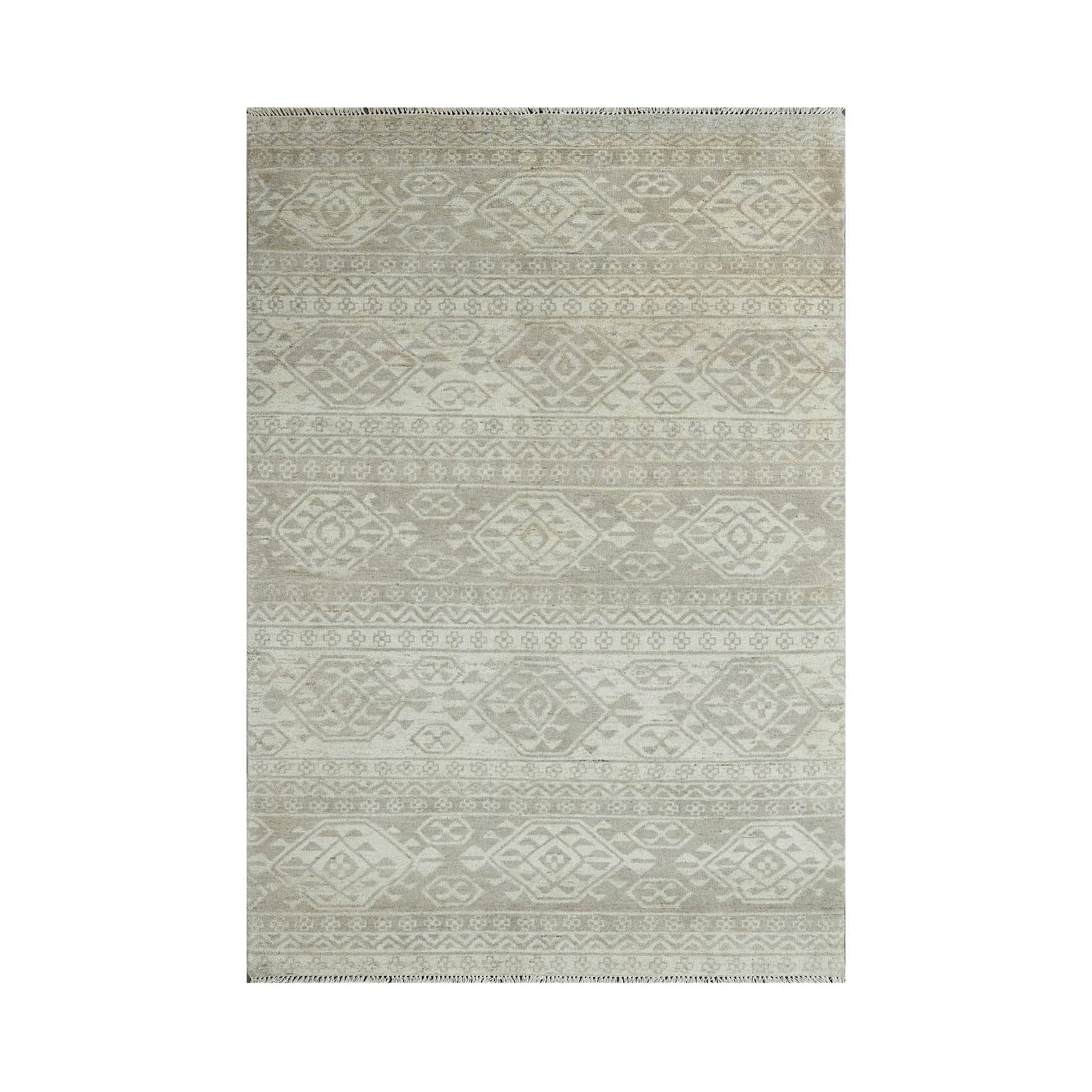 Multi Size Beige, Gray Hand Knotted Indo Oushak 100% Wool Southwestern Oriental Area Rug