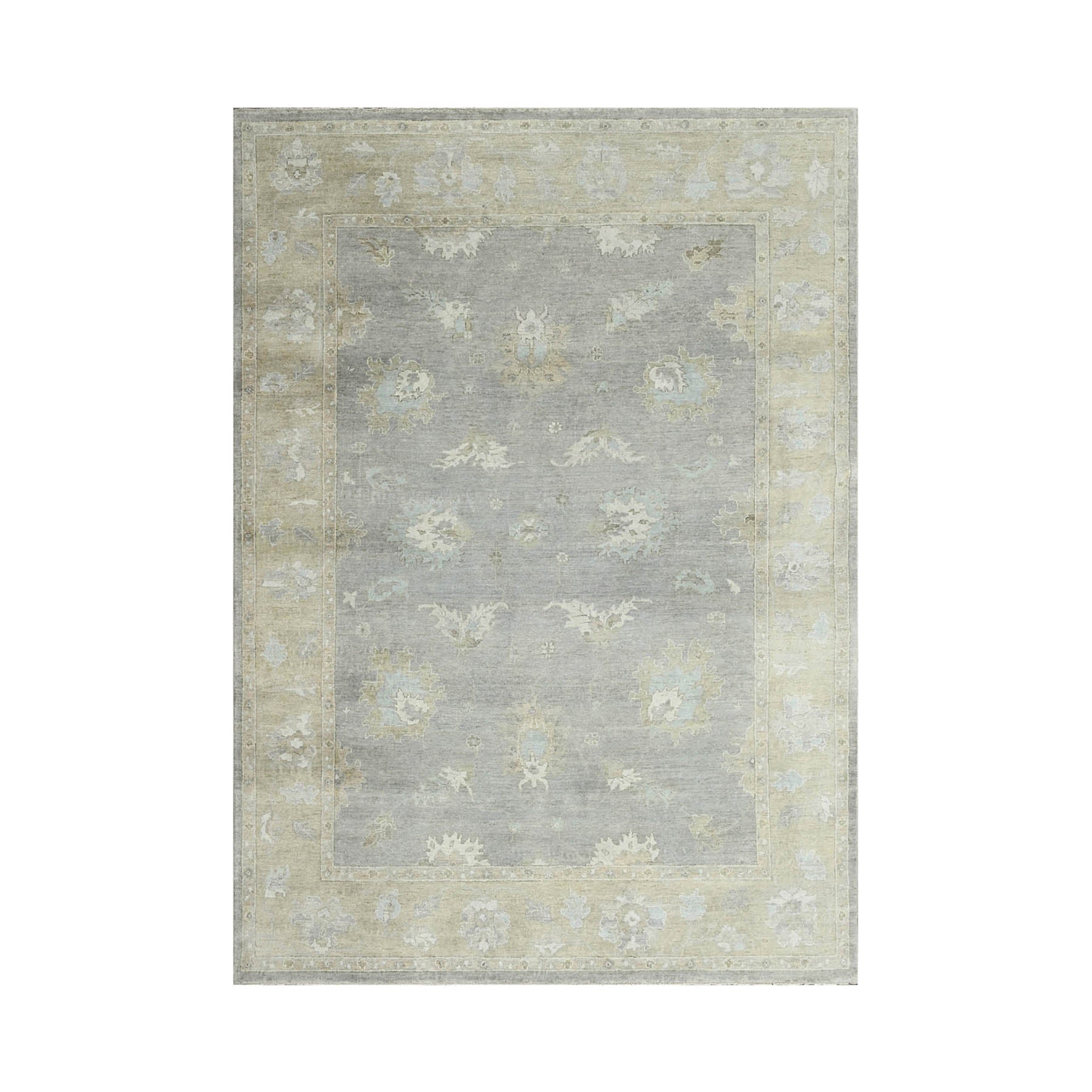 Multi Size Hand Knotted 100% Wool Oushak Traditional Oriental Area Rug Blue, Beige Color