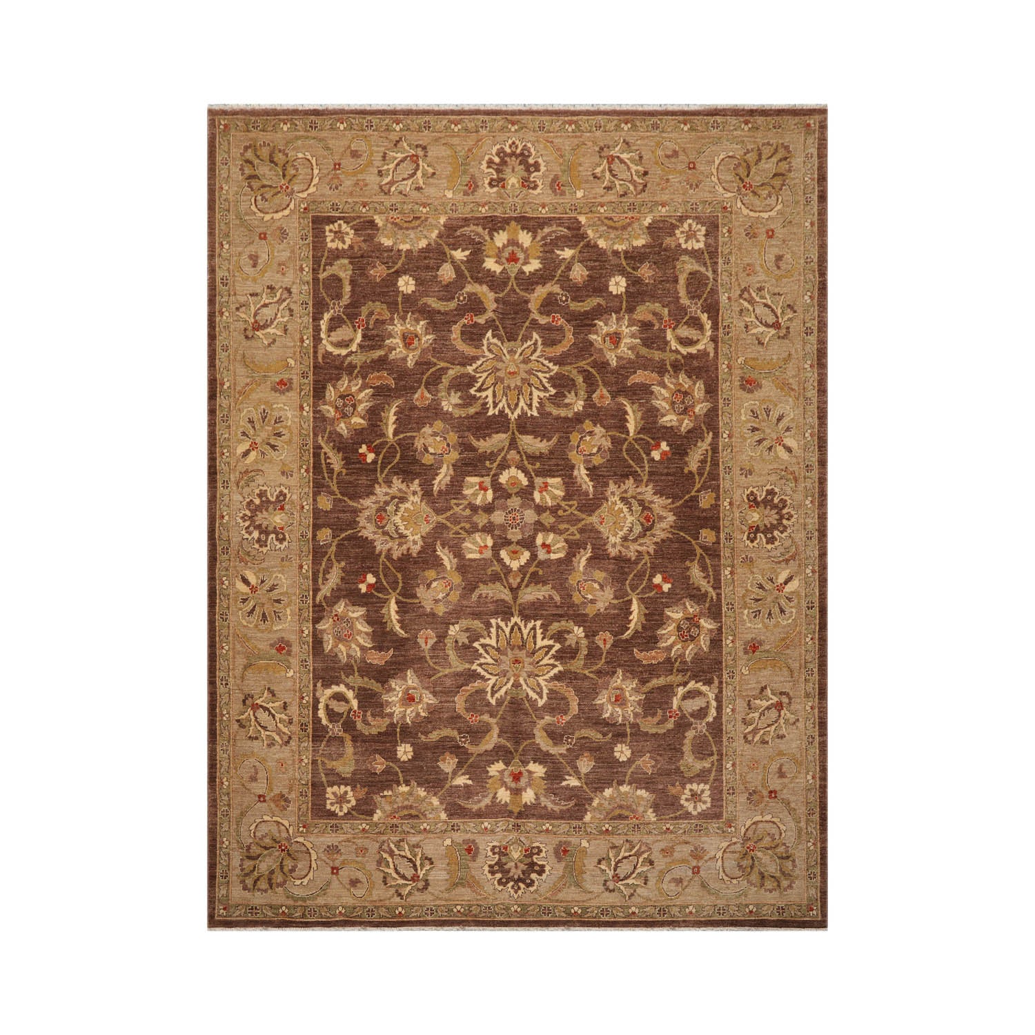 Hooked 9x12 Hand Knotted Persian 100% Wool Chobi Peshawar Traditional Oriental Area Rug Brown, Tan Color