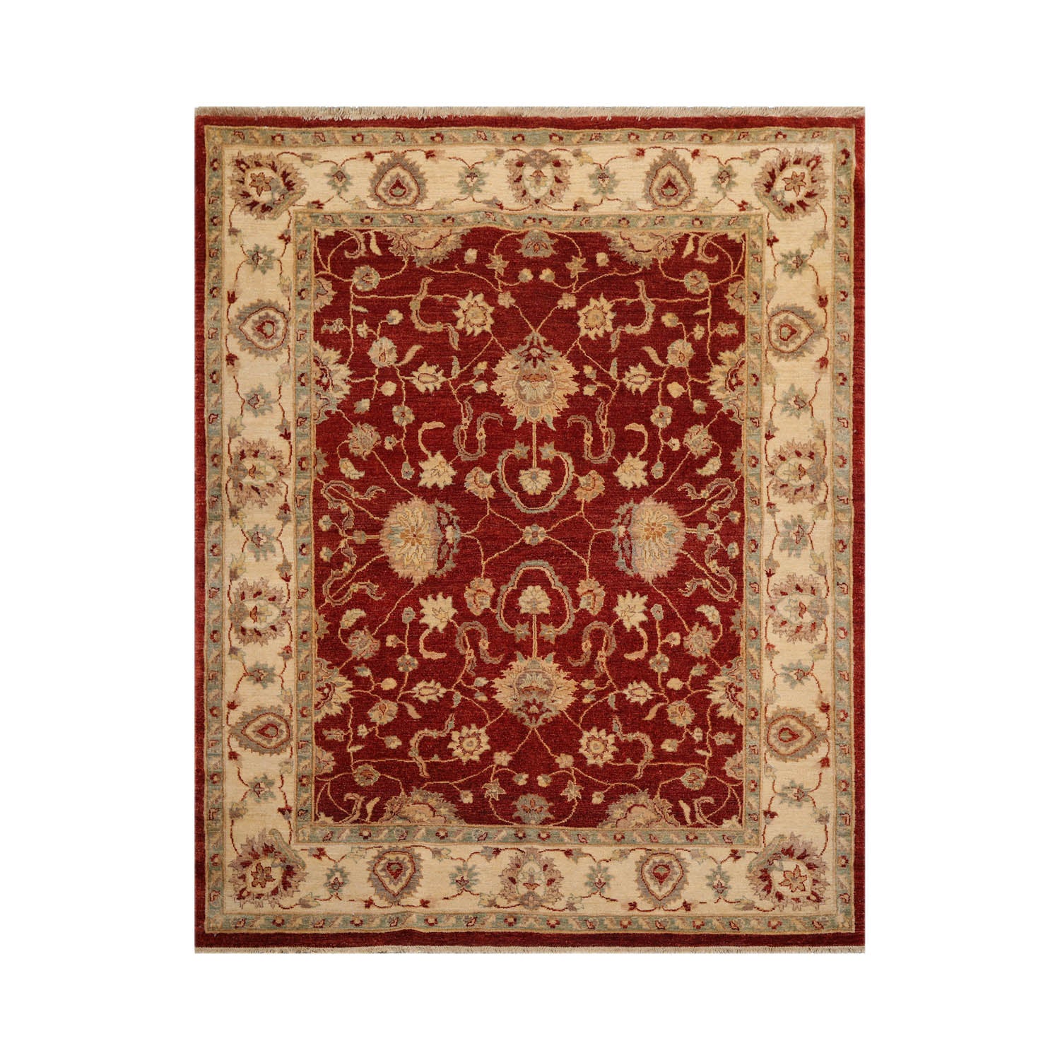 Cartersville 6x9 Hand Knotted Persian 100% Wool Chobi Peshawar Traditional Oriental Area Rug Rust, Ivory Color