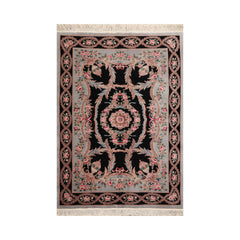 Balch 6x9 Hand Knotted Aubusson Savonnerie 100% Wool Asmara Traditional Oriental Area Rug Black, powder Blue Color