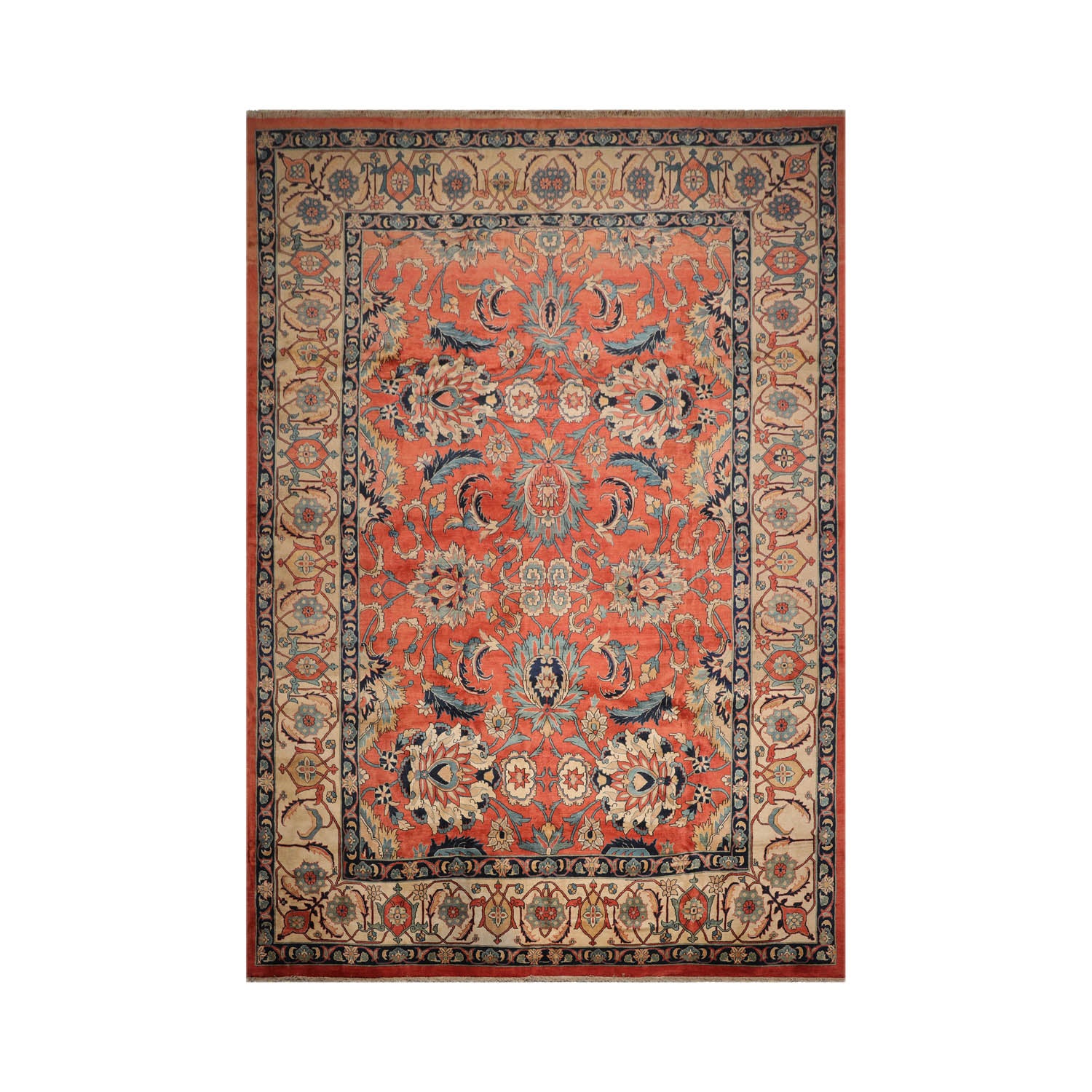 Diavione Palace Hand Knotted Persian 100% Wool Mahal Arts & Crafts Oriental Area Rug Salmon, Ivory Color