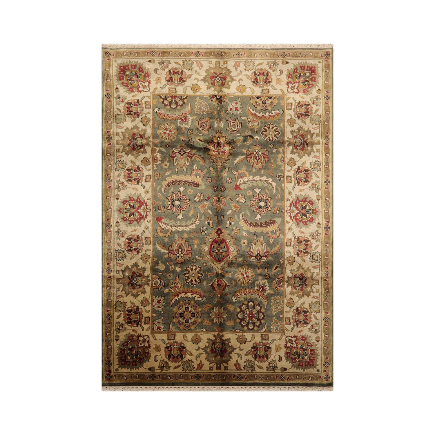 Feyzullah 6x9 Hand Knotted Oushak 100% Wool Kalaty Traditional Oriental Area Rug Green, Beige Color