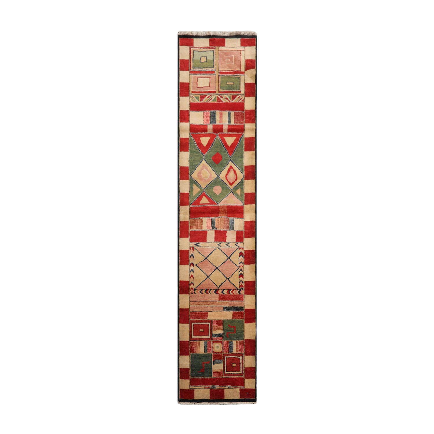 Lanita Runner Hand Knotted Tibetan 100% Wool Michaelian & Kohlberg Modern & Contemporary Oriental Area Rug Red, Green Color