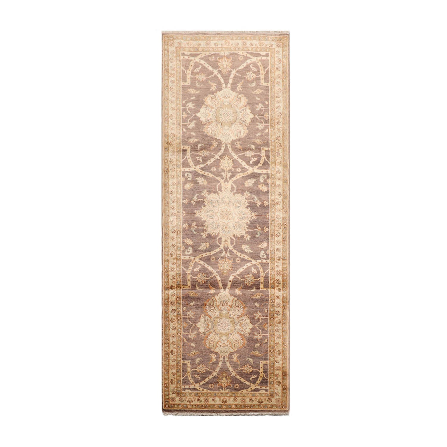 Faezah Runner Hand Knotted 100% Wool Peshawar Traditional Oriental Area Rug Gray, Beige Color