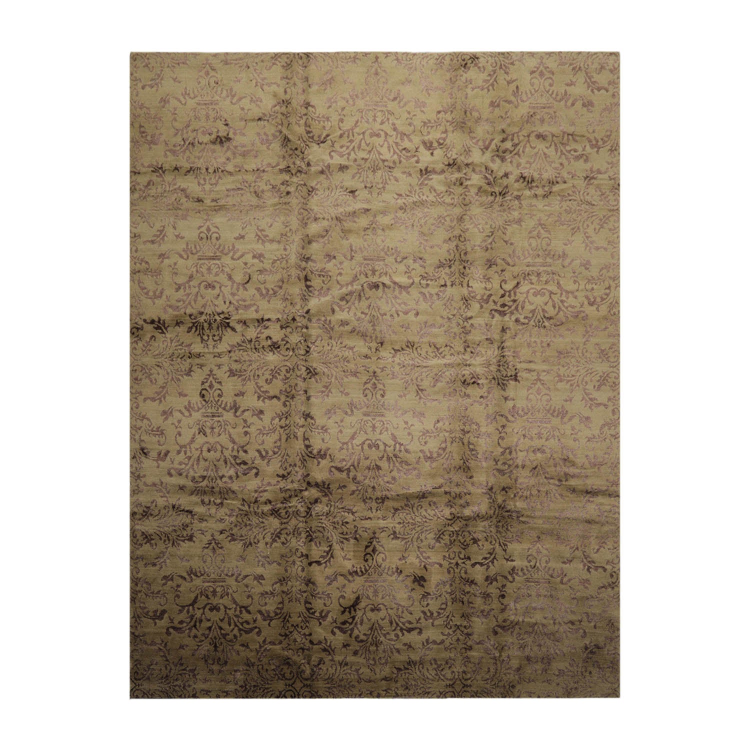 Faelynn 9x12 Mark Phillips Hand Knotted Tibetan 100% Wool Damask Contemporary Area Rug Moss, Graphite Color