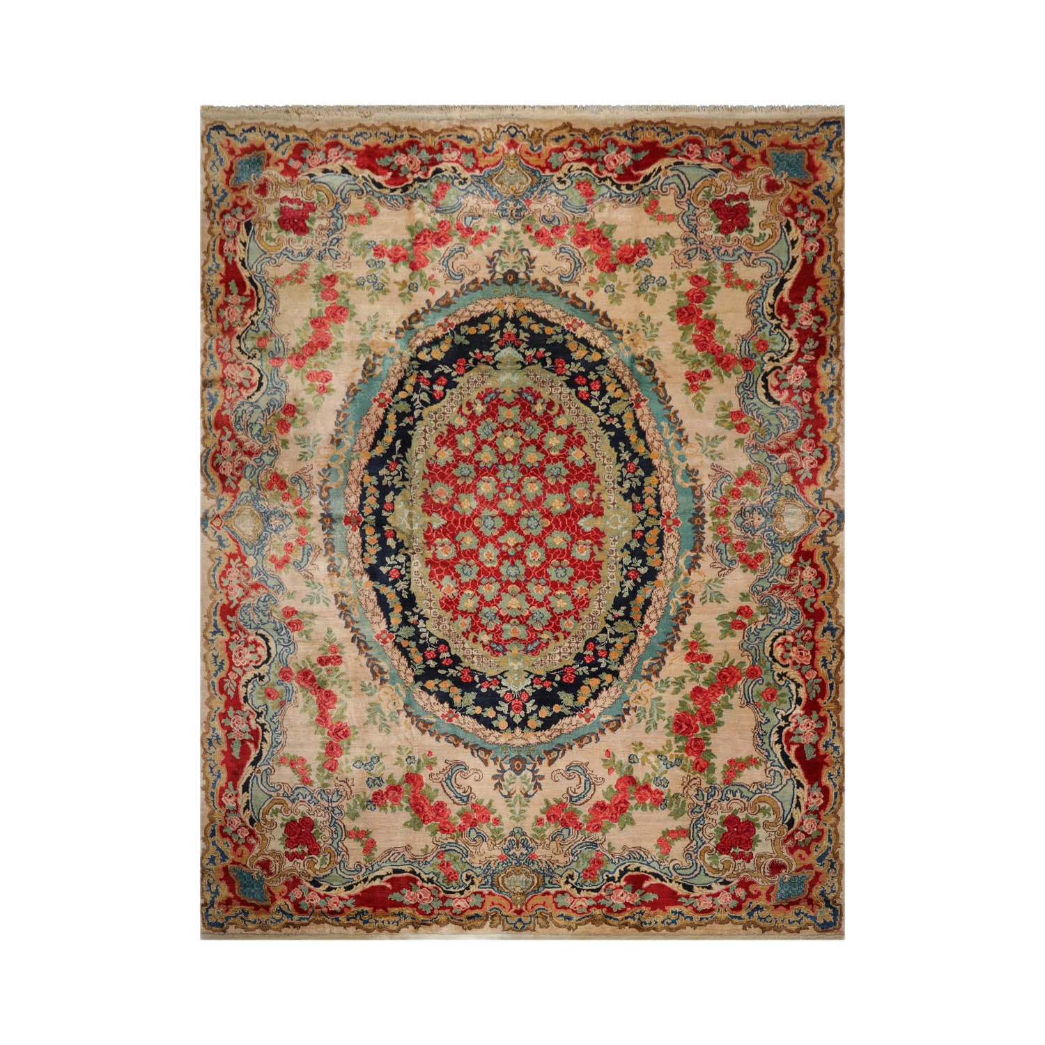 Elyam 10x14 Hand Knotted Caucasian  100% Wool Caucasian Traditional Oriental Area Rug Beige, Navy Color