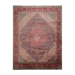 Pendley 10x14 Hand Knotted 100% Wool Bidjar Traditional 300 KPSI Oriental Area Rug Midnight Blue, Coral Color