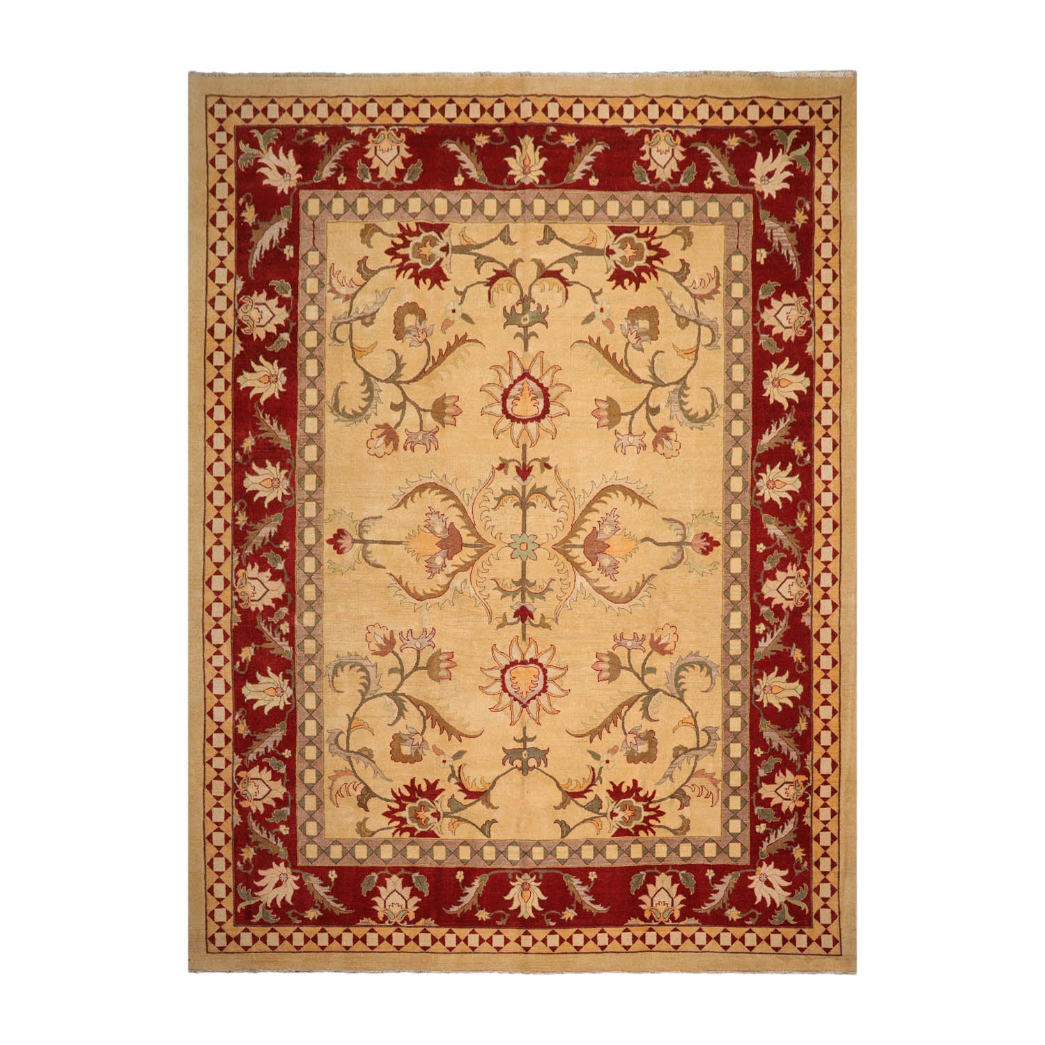 Tilton Palace Hand Knotted 100% Wool Agra Arts & Crafts Oriental Area Rug Light Gold, Rusty Red Color