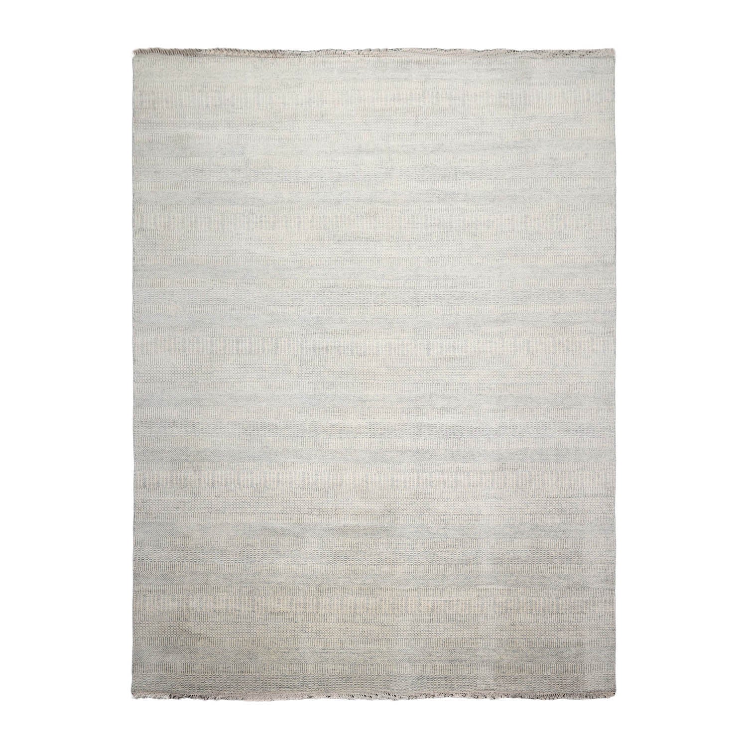 Multi Size Ivory, Slate Hand Knotted Wool and Silk Modern & Contemporary Oriental Area Rug