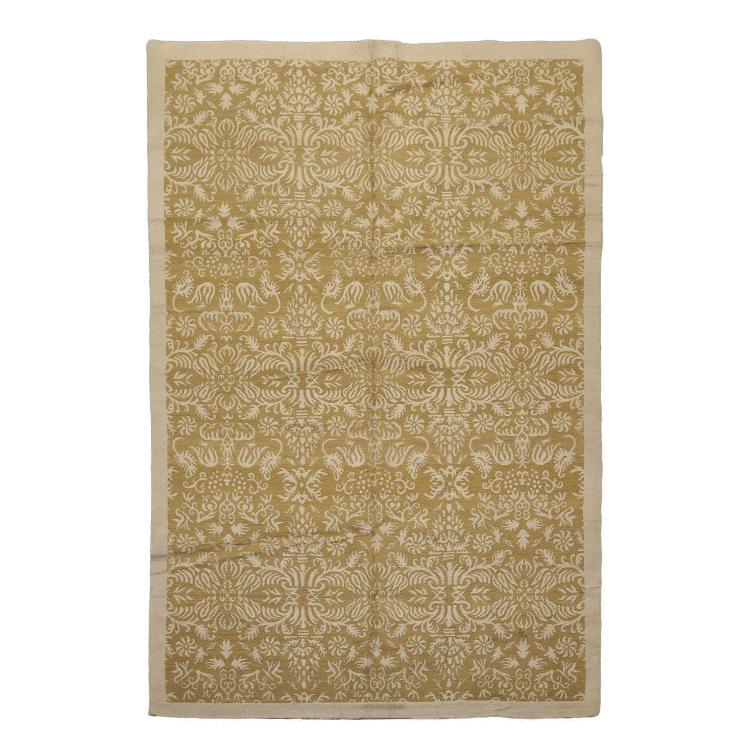 Anoeska 6x9 Hand Knotted Tibetan Wool and Silk Lapchi Transitional Oriental Area Rug Green, Light Gold Color