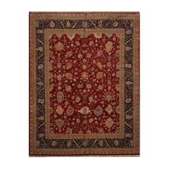 Aashriya 8x10 Hand Knotted 100% Wool Agra Traditional Oriental Area Rug Red, Black Color