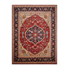 Diarmaid 10x14 Hand Knotted 100% Wool Serapi Traditional Oriental Area Rug Orange, Beige Color