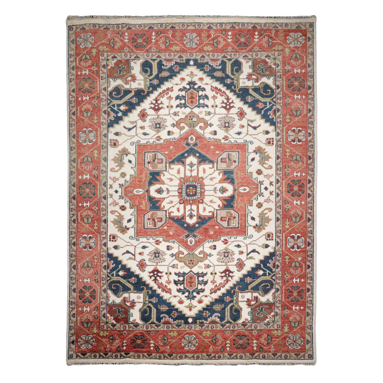 Alleya 10x14 Hand Knotted 100% Wool Heriz Traditional Oriental Area Rug Cream, Salmon Color