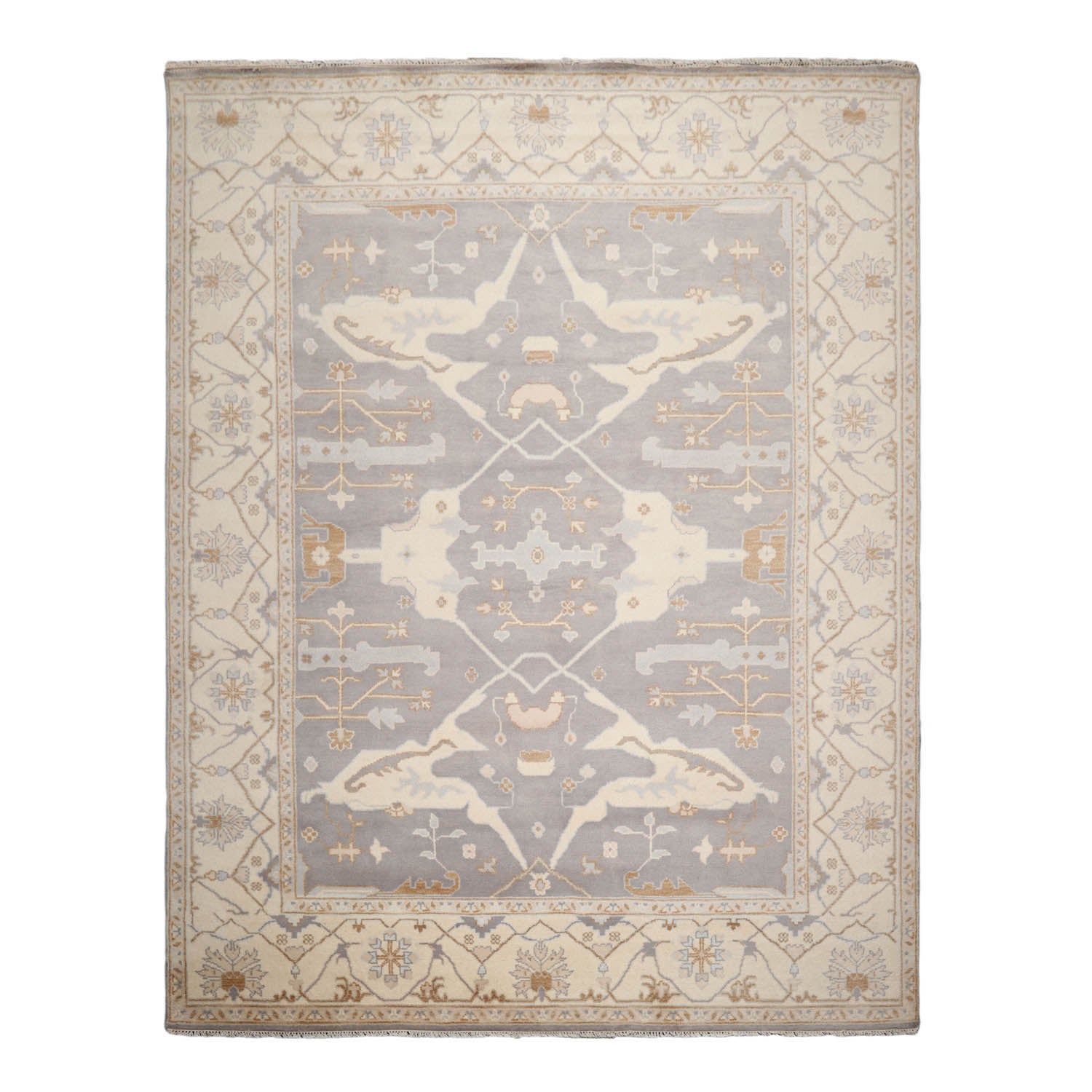 Smithey 9x12 Hand Knotted 100% Wool Oushak Traditional Oriental Area Rug Gray, Ivory Color