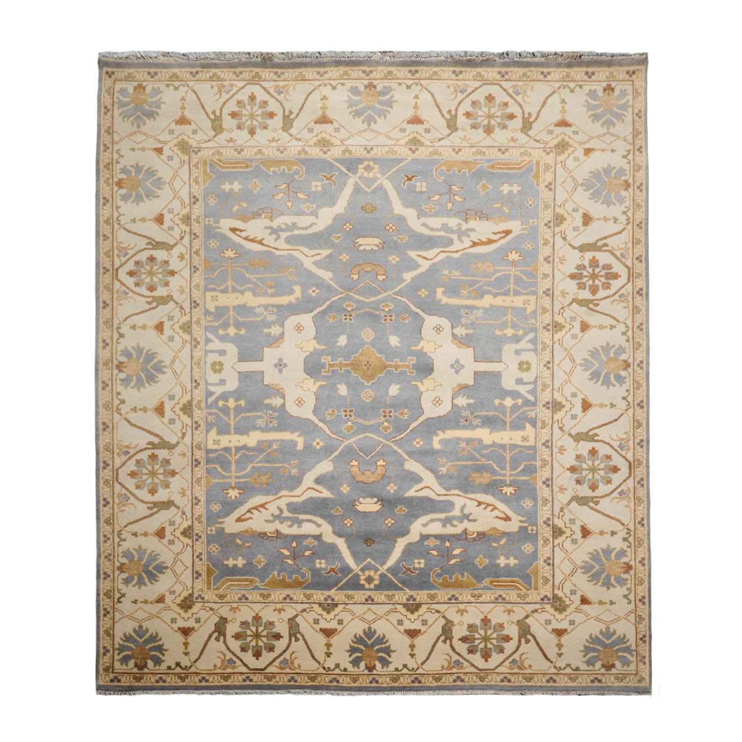 Elyh 9x12 Hand Knotted 100% Wool Oushak Traditional Oriental Area Rug Blue, Beige Color