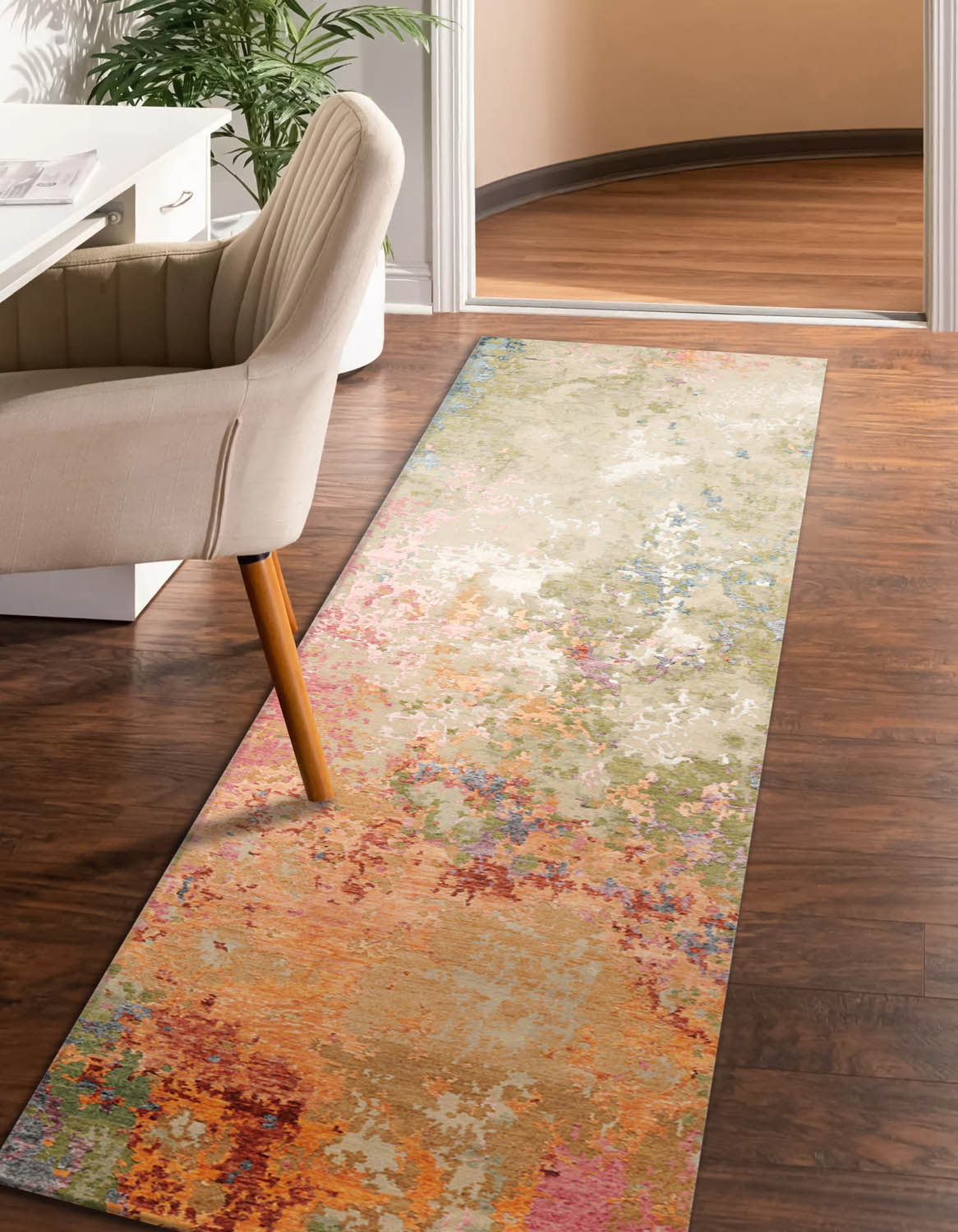 Swepson Runner Hand Knotted Sherpa Wool and Silk  Modern & Contemporary  Oriental Area Rug Mint,Peach Color